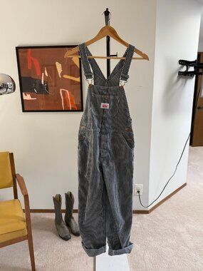 Round House Railroad Stripe Cotton Denim Overalls Size XS